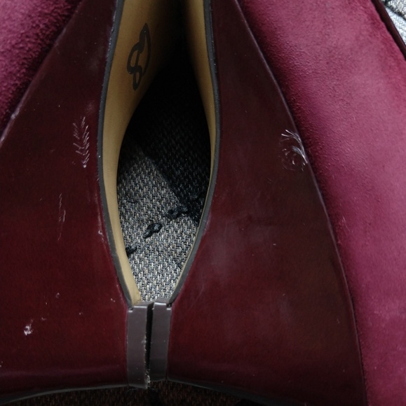 Raspberry Suede Franco Sarto Peep Button Wedge - Picture 7 of 8